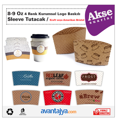 8-9 Oz Uyumlu 4 Renk Baskılı Sleeve (Bardak Tutacağı) 1000 Adet