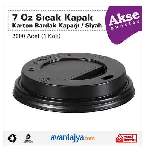 7 Oz Karton Bardak Kapağı Siyah 2000 Adet