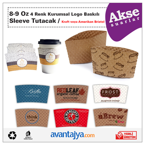 8-9 Oz Uyumlu 4 Renk Baskılı Sleeve (Bardak Tutacağı) 1000 Adet